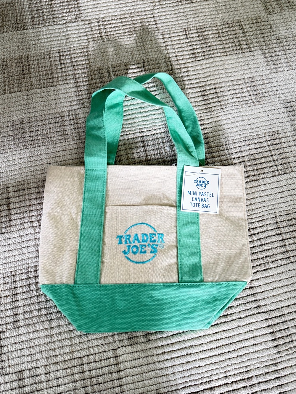 Trader Joe's Cream and Mint Green Canvas Tote